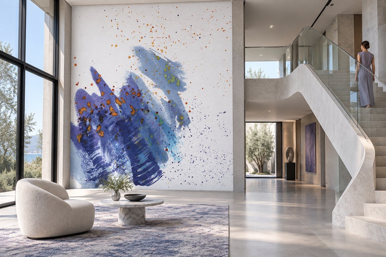 Akwarelowy mural przy schodach